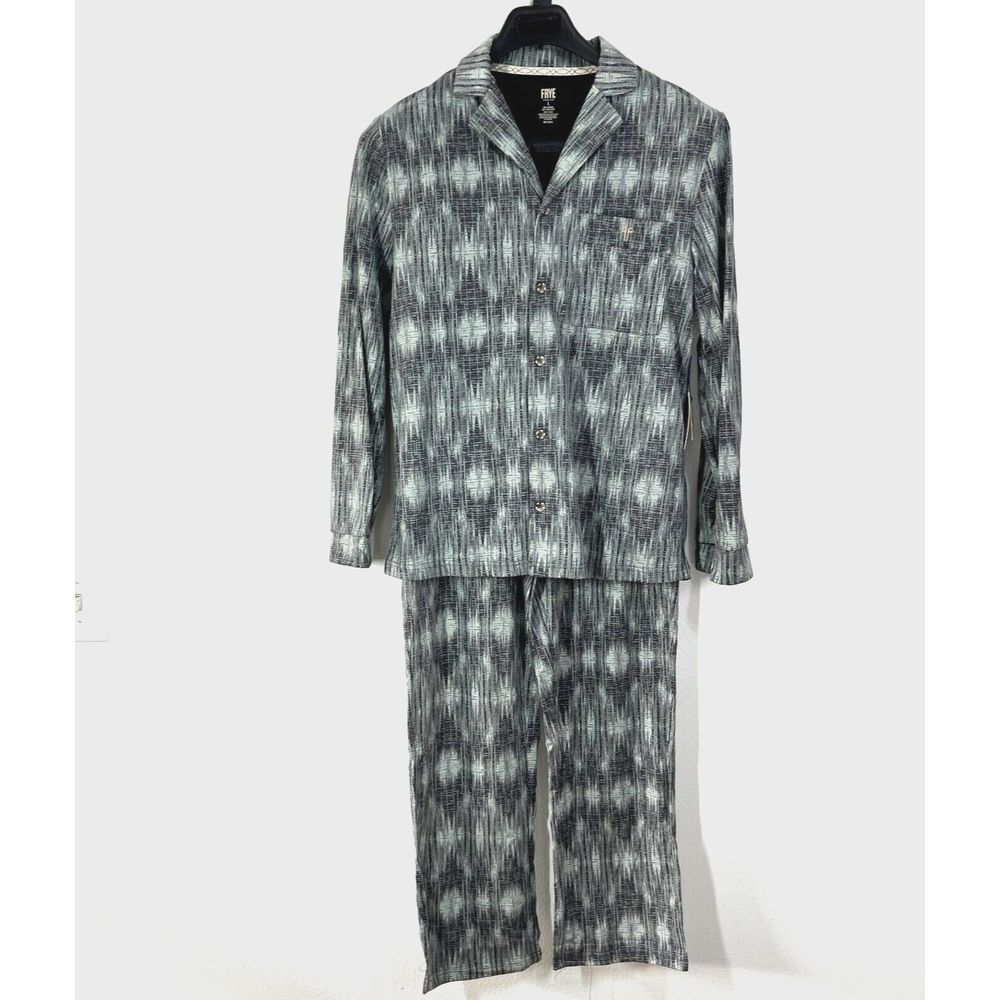 FRYE Premium Sleepwear Mens Medium Flannel Print‎ Notched Set Gray Cotton Blend